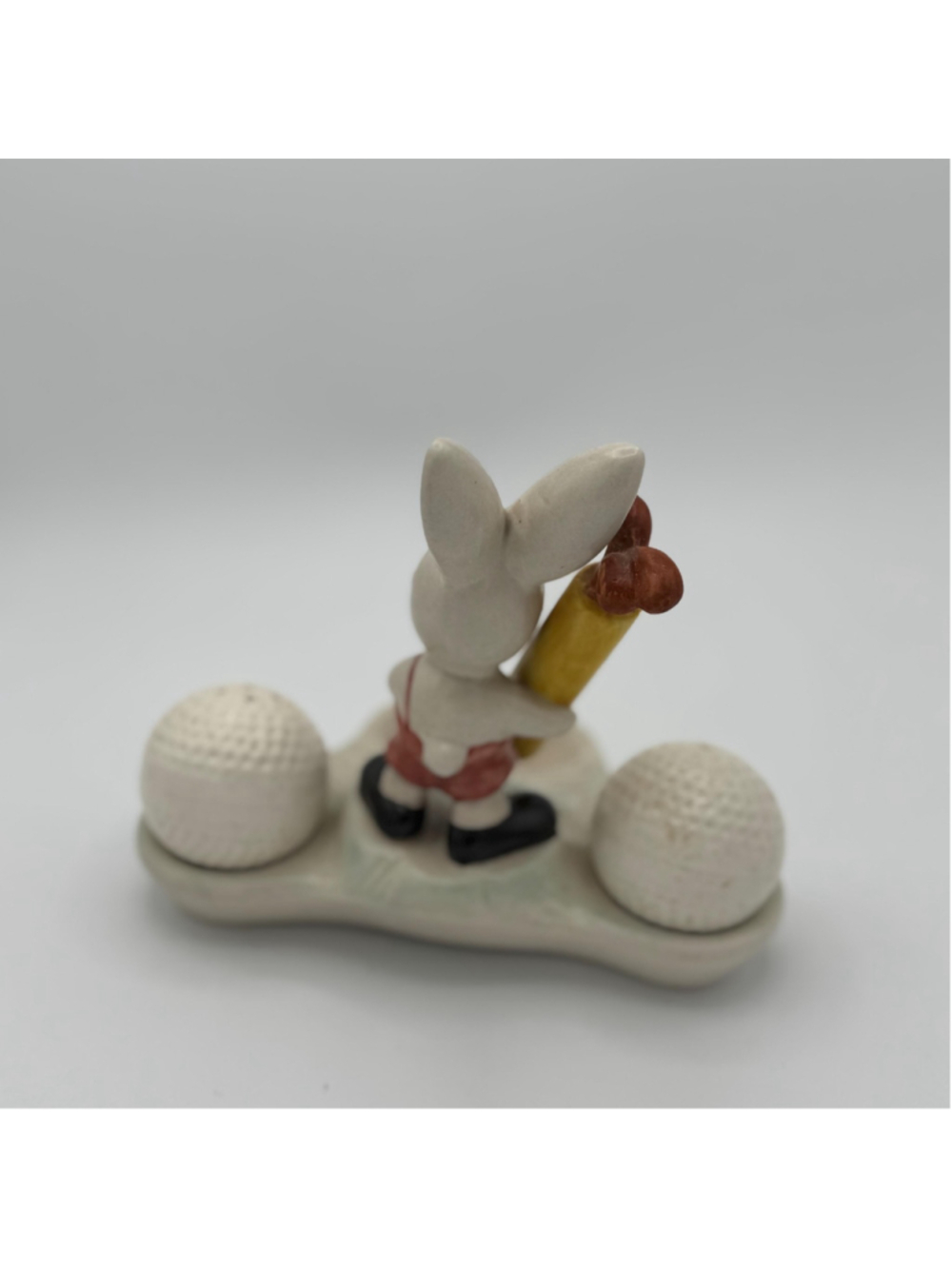 Vintage M.J. Wood Golf Rabbit Salt & Pepper Shakers Burslem England Bunny Cruet - Picture 3 of 8